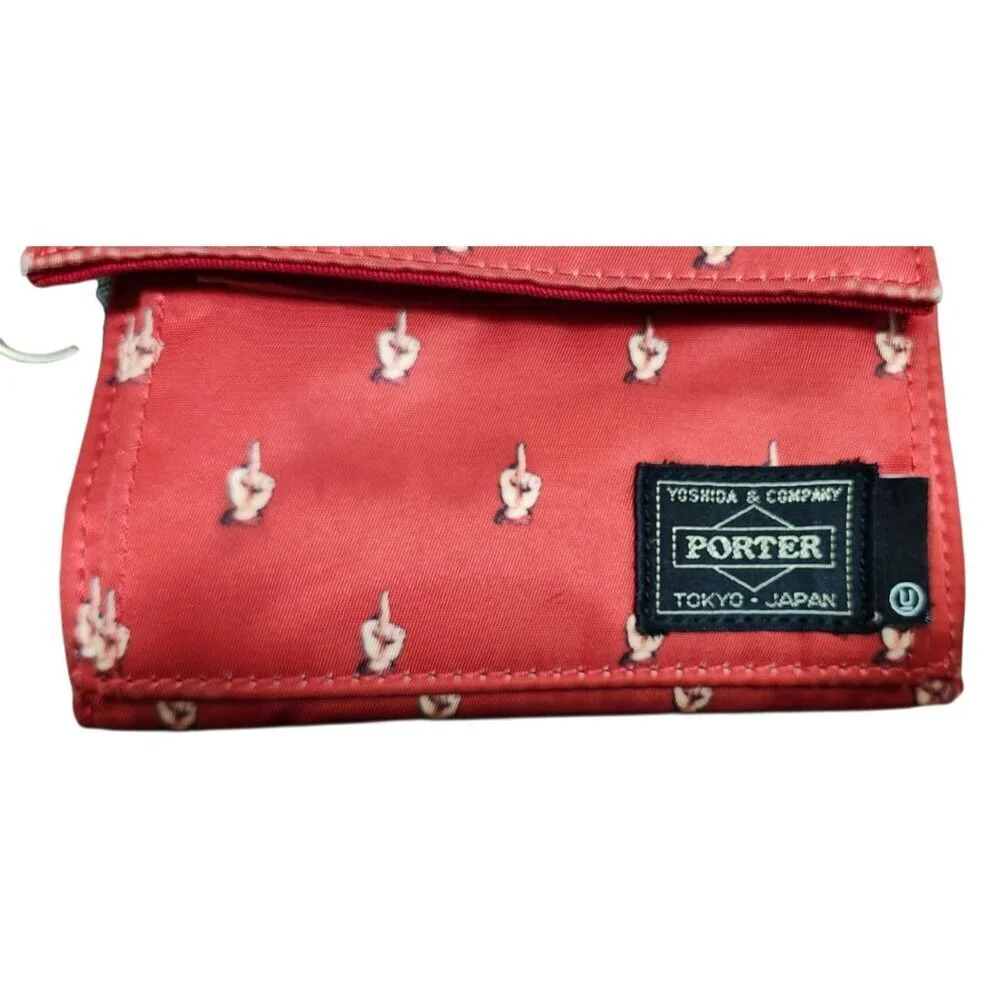 Porter Tokyo Japan Red Canvas Wallet Zip Coin Key Ring Small Trifold